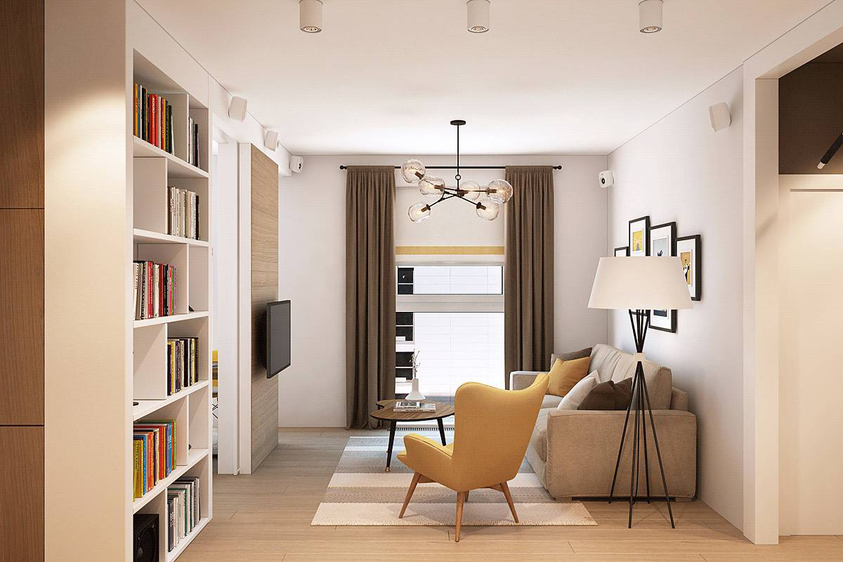 65㎡北歐風(fēng)格小公寓，電視墻后竟藏著廚房和餐廳~